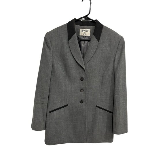 Kasper For A.S.L Wool Womens Blazer Jacket Gray Black Trim Size 12 - Picture 1 of 9